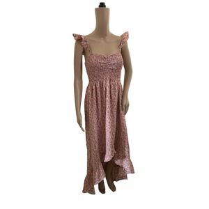 Storia Maxi Dress Womens Medium Light Pink Boho Layered Ruffle High Low Maxi